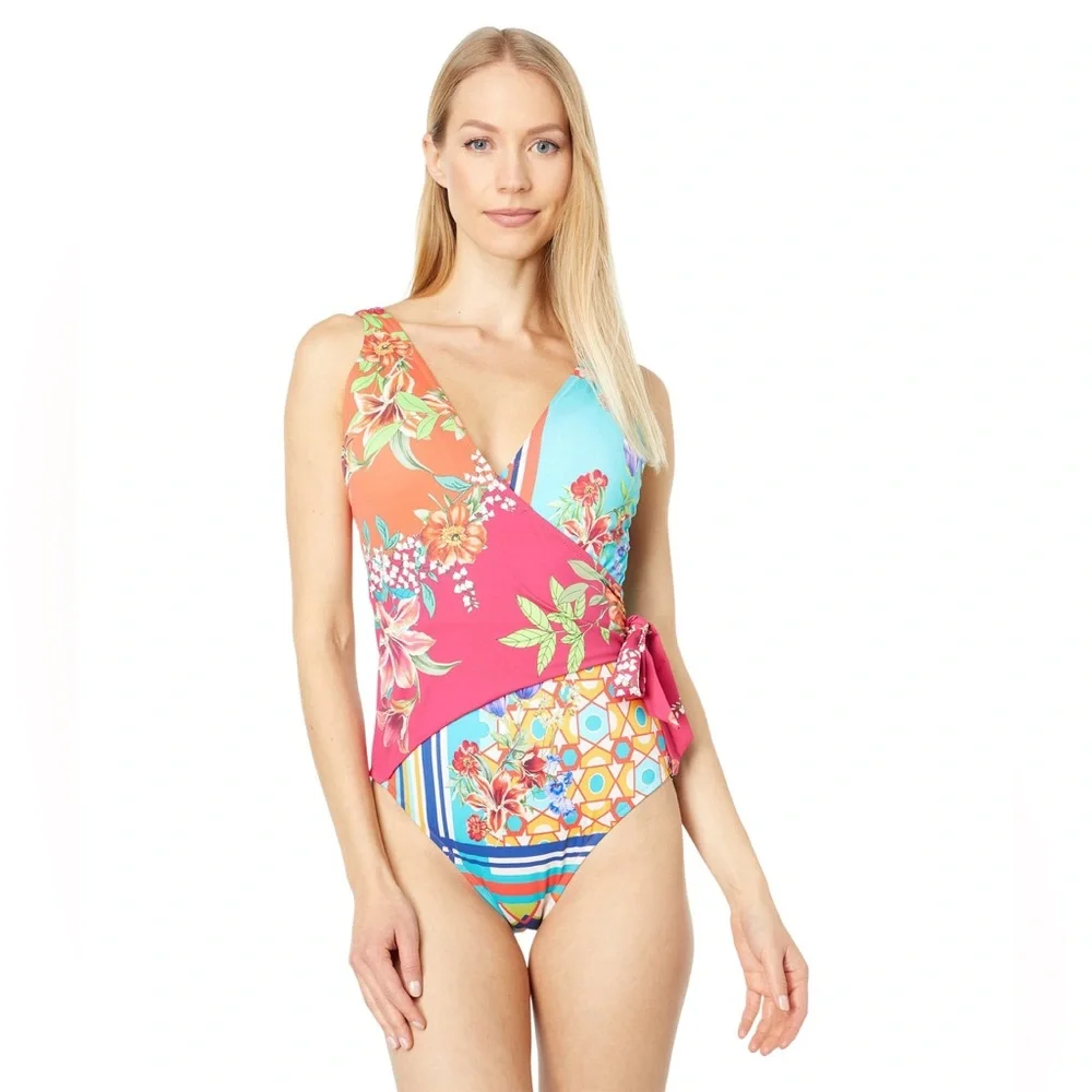 Johnny Was EB2028 Mixi One Piece Wrap Swimsuit Multi Size Large
